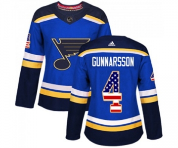 Women Adidas St. Louis Blues #4 Carl Gunnarsson Authentic Blue USA Flag Fashion NHL Jersey