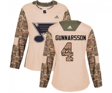 Women Adidas St. Louis Blues #4 Carl Gunnarsson Authentic Camo Veterans Day Practice NHL Jersey