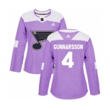 Women Adidas St. Louis Blues #4 Carl Gunnarsson Authentic Purple Fights Cancer Practice NHL Jersey