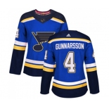 Women Adidas St. Louis Blues #4 Carl Gunnarsson Authentic Royal Blue Home NHL Jersey