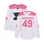 Women Adidas St. Louis Blues #49 Ivan Barbashev Authentic White Pink Fashion NHL Jersey