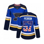 Women Adidas St. Louis Blues #57 David Perron Authentic Blue USA Flag Fashion NHL Jersey