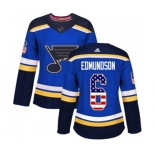 Women Adidas St. Louis Blues #6 Joel Edmundson Authentic Blue USA Flag Fashion NHL Jersey