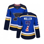 Women Adidas St. Louis Blues #7 Joe Mullen Authentic Blue USA Flag Fashion NHL Jersey