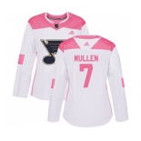 Women Adidas St. Louis Blues #7 Joe Mullen Authentic White Pink Fashion NHL Jersey