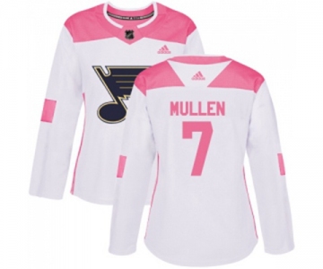 Women Adidas St. Louis Blues #7 Joe Mullen Authentic White Pink Fashion NHL Jersey