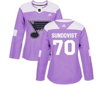 Women Adidas St. Louis Blues #70 Oskar Sundqvist Authentic Purple Fights Cancer Practice NHL Jersey