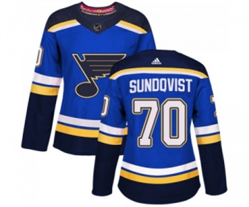 Women Adidas St. Louis Blues #70 Oskar Sundqvist Authentic Royal Blue Home NHL Jersey