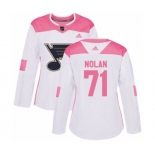 Women Adidas St. Louis Blues #71 Jordan Nolan Authentic White Pink Fashion NHL Jersey