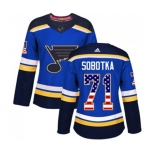 Women Adidas St. Louis Blues #71 Vladimir Sobotka Authentic Blue USA Flag Fashion NHL Jersey