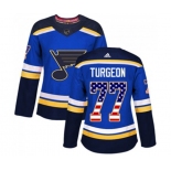 Women Adidas St. Louis Blues #77 Pierre Turgeon Authentic Blue USA Flag Fashion NHL Jersey