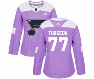 Women Adidas St. Louis Blues #77 Pierre Turgeon Authentic Purple Fights Cancer Practice NHL Jersey