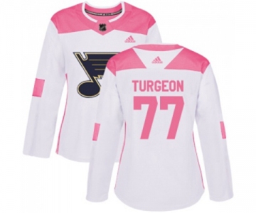 Women Adidas St. Louis Blues #77 Pierre Turgeon Authentic White Pink Fashion NHL Jersey