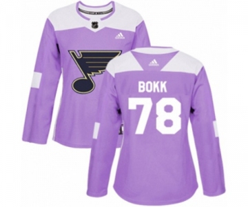 Women Adidas St. Louis Blues #78 Dominik Bokk Authentic Purple Fights Cancer Practice NHL Jersey