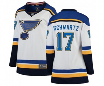 Women St. Louis Blues #17 Jaden Schwartz Fanatics Branded White Away Breakaway NHL Jersey