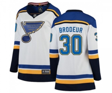 Women St. Louis Blues #30 Martin Brodeur Fanatics Branded White Away Breakaway NHL Jersey