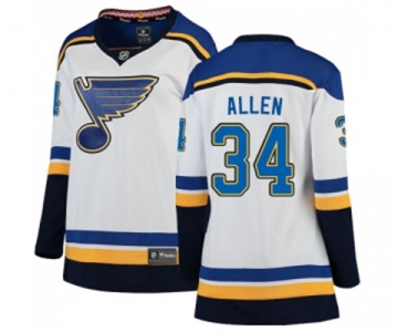 Women St. Louis Blues #34 Jake Allen Fanatics Branded White Away Breakaway NHL Jersey