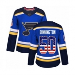 Women St. Louis Blues #50 Jordan Binnington Authentic Blue USA Flag Fashion Hockey Jersey