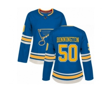 Women St. Louis Blues #50 Jordan Binnington Authentic Navy Blue Alternate Hockey Jersey