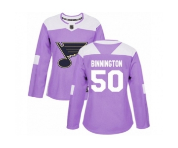 Women St. Louis Blues #50 Jordan Binnington Authentic Purple Fights Cancer Practice Hockey Jersey