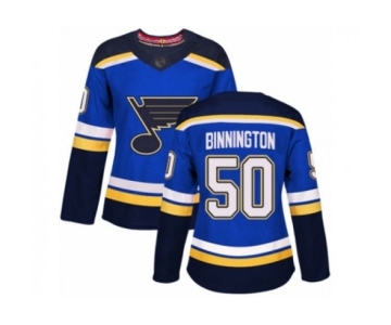 Women St. Louis Blues #50 Jordan Binnington Authentic Royal Blue Home Hockey Jersey