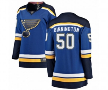 Women St. Louis Blues #50 Jordan Binnington Fanatics Branded Royal Blue Home Breakaway Hockey Jersey