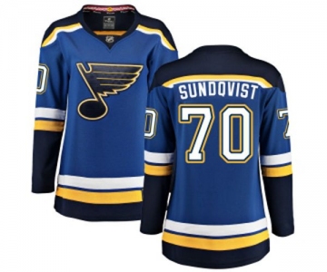 Women St. Louis Blues #70 Oskar Sundqvist Fanatics Branded Royal Blue Home Breakaway NHL Jersey