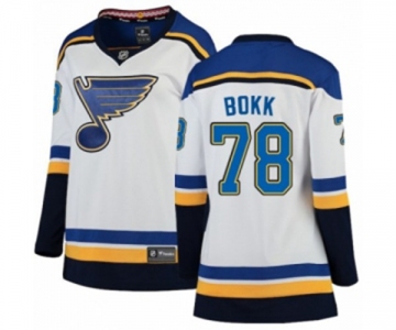 Women St. Louis Blues #78 Dominik Bokk Fanatics Branded White Away Breakaway NHL Jersey