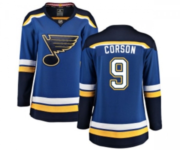 Women St. Louis Blues #9 Shayne Corson Fanatics Branded Royal Blue Home Breakaway NHL Jersey