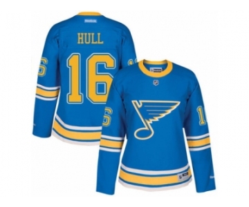 Women's Reebok St. Louis Blues #16 Brett Hull Authentic Blue 2017 Winter Classic NHL Jersey