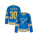 Women's Reebok St. Louis Blues #30 Martin Brodeur Authentic Blue 2017 Winter Classic NHL Jersey