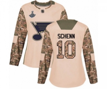 Women's St. Louis Blues #10 Brayden Schenn Authentic Camo Veterans Day Practice 2019 Stanley Cup Champions Hockey Jersey