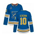 Women's St. Louis Blues #10 Brayden Schenn Authentic Navy Blue Alternate 2019 Stanley Cup Champions Hockey Jersey