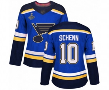 Women's St. Louis Blues #10 Brayden Schenn Authentic Royal Blue Home 2019 Stanley Cup Champions Hockey Jersey