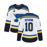 Women's St. Louis Blues #10 Brayden Schenn Authentic White Away 2019 Stanley Cup Champions Hockey Jersey