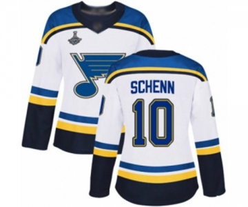 Women's St. Louis Blues #10 Brayden Schenn Authentic White Away 2019 Stanley Cup Champions Hockey Jersey