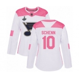 Women's St. Louis Blues #10 Brayden Schenn Authentic White Pink Fashion 2019 Stanley Cup Champions Hockey Jersey