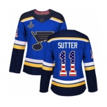 Women's St. Louis Blues #11 Brian Sutter Authentic Blue USA Flag Fashion 2019 Stanley Cup Champions Hockey Jersey