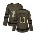 Women's St. Louis Blues #11 Brian Sutter Authentic Green Salute to Service 2019 Stanley Cup Champions Hockey Jersey