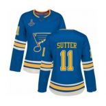 Women's St. Louis Blues #11 Brian Sutter Authentic Navy Blue Alternate 2019 Stanley Cup Champions Hockey Jersey