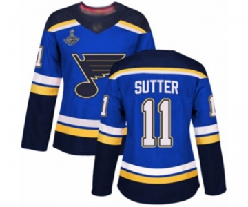 Women's St. Louis Blues #11 Brian Sutter Authentic Royal Blue Home 2019 Stanley Cup Champions Hockey Jersey