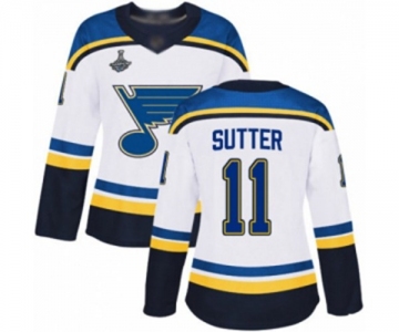 Women's St. Louis Blues #11 Brian Sutter Authentic White Away 2019 Stanley Cup Champions Hockey Jersey