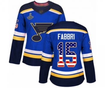 Women's St. Louis Blues #15 Robby Fabbri Authentic Blue USA Flag Fashion 2019 Stanley Cup Champions Hockey Jersey