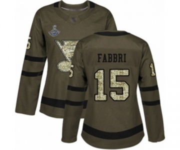 Women's St. Louis Blues #15 Robby Fabbri Authentic Green Salute to Service 2019 Stanley Cup Champions Hockey Jersey