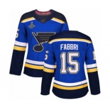 Women's St. Louis Blues #15 Robby Fabbri Authentic Royal Blue Home 2019 Stanley Cup Champions Hockey Jersey