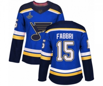 Women's St. Louis Blues #15 Robby Fabbri Authentic Royal Blue Home 2019 Stanley Cup Champions Hockey Jersey