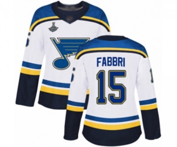 Women's St. Louis Blues #15 Robby Fabbri Authentic White Away 2019 Stanley Cup Champions Hockey Jersey