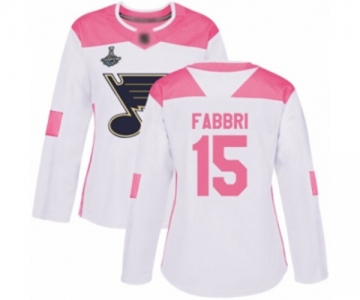 Women's St. Louis Blues #15 Robby Fabbri Authentic White Pink Fashion 2019 Stanley Cup Champions Hockey Jersey