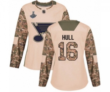 Women's St. Louis Blues #16 Brett Hull Authentic Camo Veterans Day Practice 2019 Stanley Cup Champions Hockey Jersey