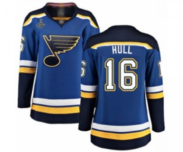 Women's St. Louis Blues #16 Brett Hull Fanatics Branded Royal Blue Home Breakaway 2019 Stanley Cup Champions Hockey Jersey